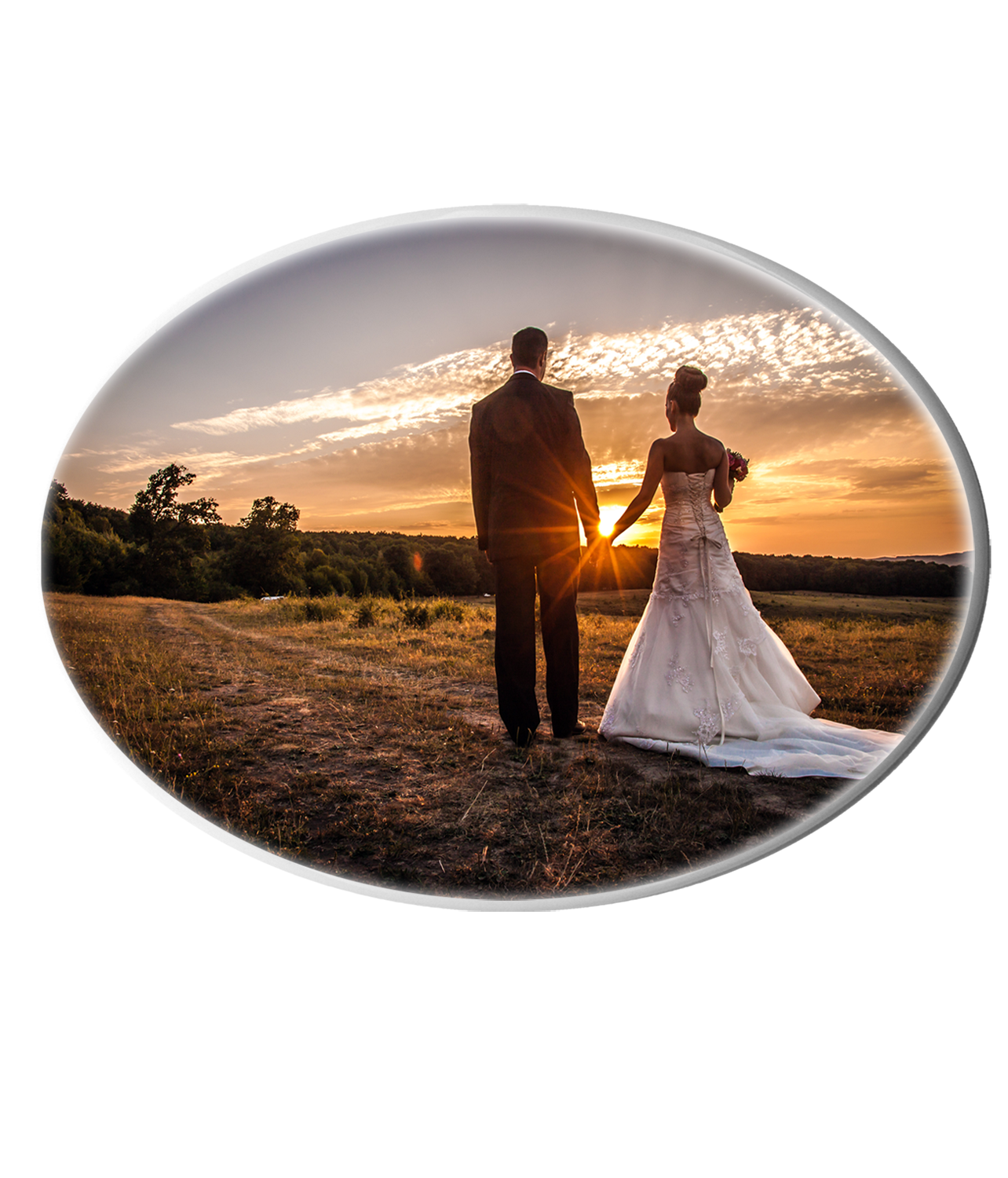 Photo en porcelaine de forme ovale (bordure blanche)