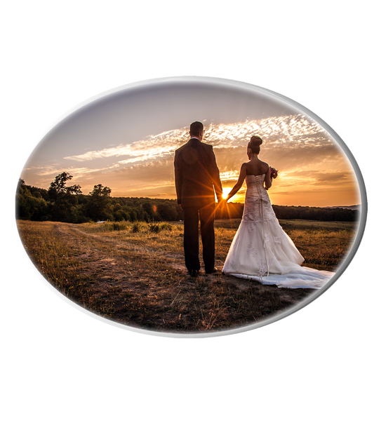 Porcelain photo in oval shape (white border)